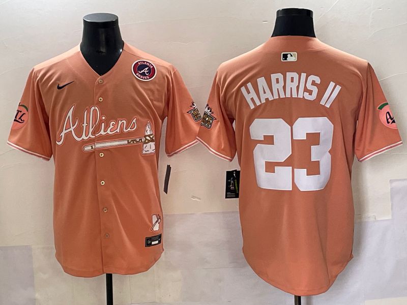 Men 2025 Atlanta Braves #23 Harris ii Orange Five generations Joint Name Nike MLB Jersey style 6